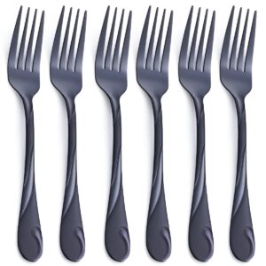 black dinner fork set, seeshine 7.8-inch stainless steel shiny black metal table fork silverware, set of 6