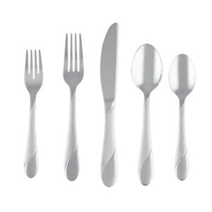 cambridge silversmiths swirl sand 20-piece flatware silverware set, stainless steel, service for 4, includes forks/spoons/knives
