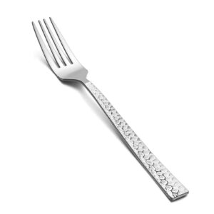 e-far 12-piece hammered dinner forks set, 7.9 inch stainless steel forks for home, kitchen or restaurant, non-toxic & mirror polished, squared edge & dishwasher safe
