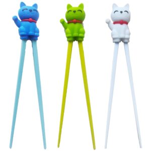 carykon cute tableware learning training helper chopsticks for kid beginner adult (3pcs, lucky cat)