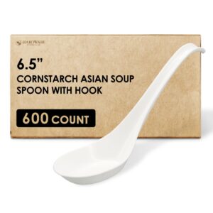 [600 count] hakoware by harvest pack disposable asian soup spoons with hook, made from plastic, for take-out ramen pho noodles