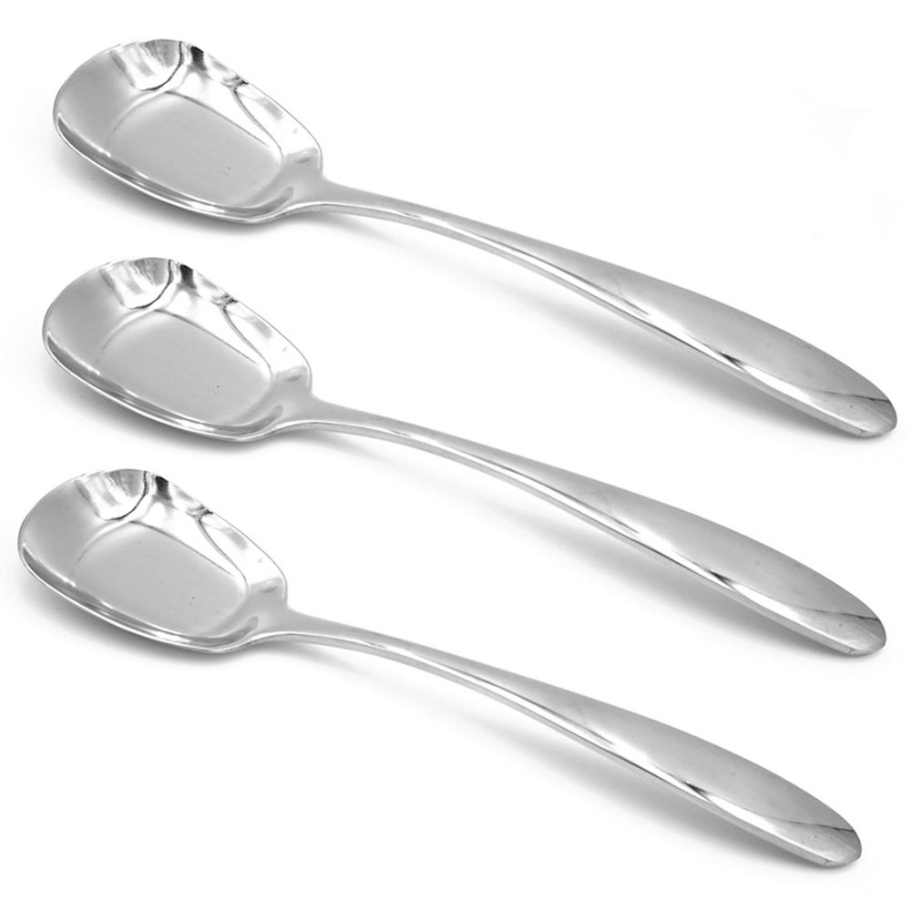 ERCRYSTO Stainless Steel Square Spoons, Rice Spoons, Soup Spoons, Mirror Polish, Set of 3 (Large)