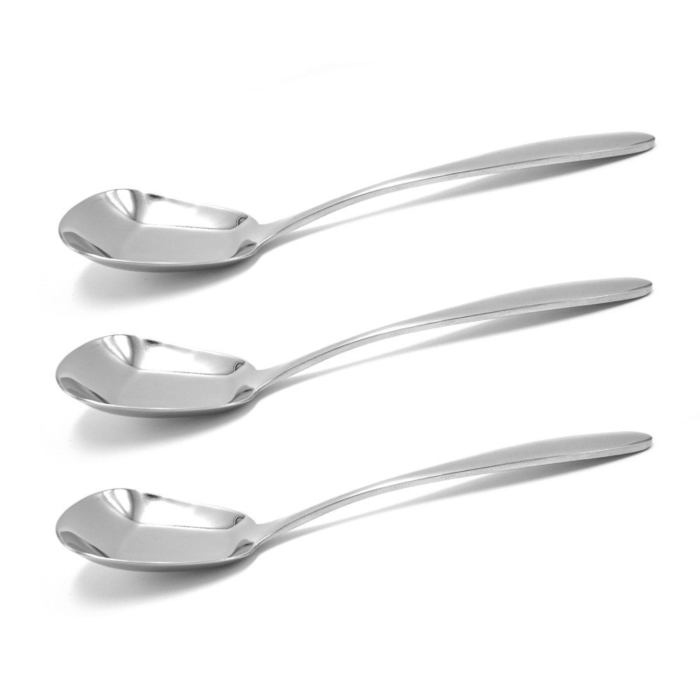 ERCRYSTO Stainless Steel Square Spoons, Rice Spoons, Soup Spoons, Mirror Polish, Set of 3 (Large)