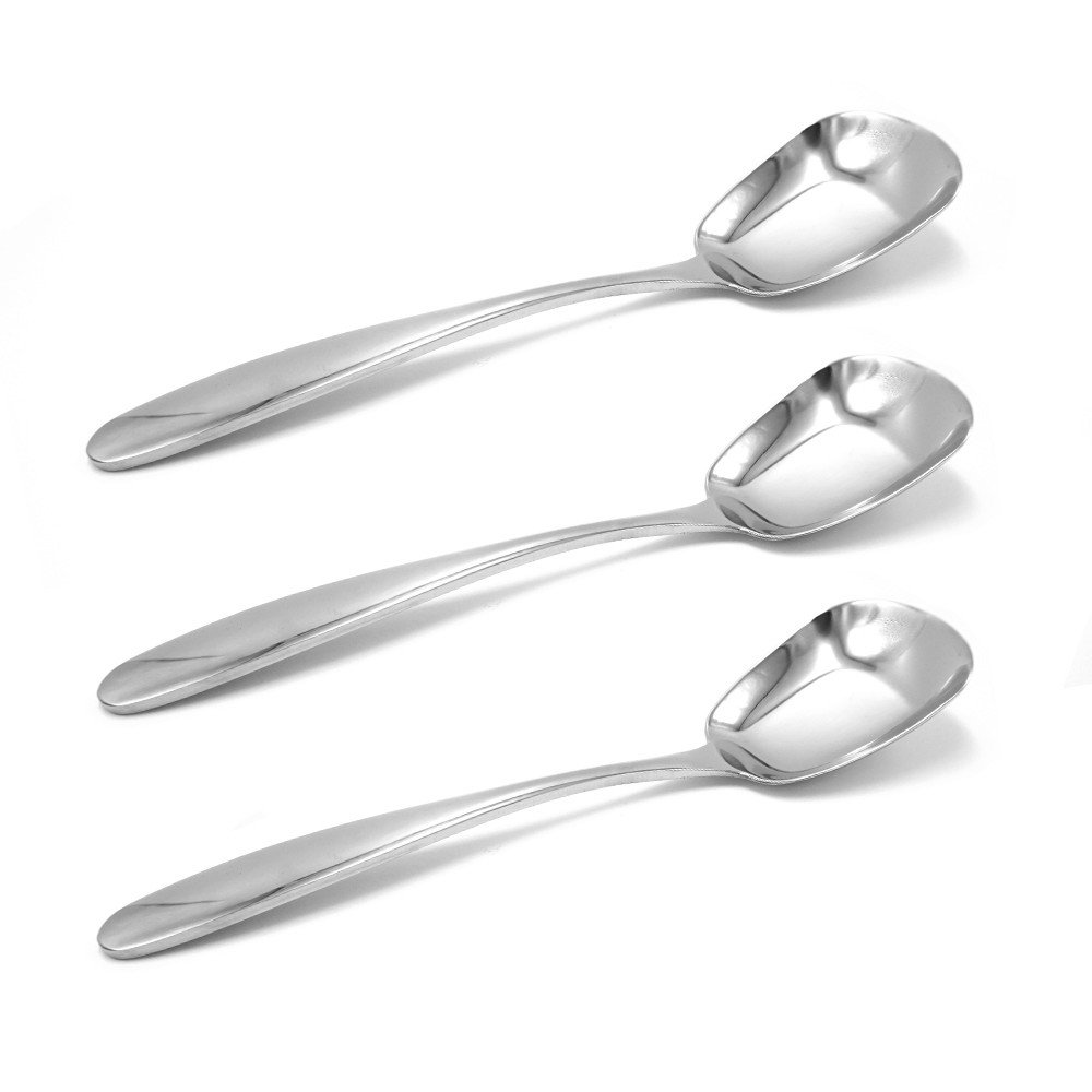 ERCRYSTO Stainless Steel Square Spoons, Rice Spoons, Soup Spoons, Mirror Polish, Set of 3 (Large)