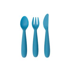 ezpz Happy Utensils - 100% BPA Free Fork, Spoon & Knife for Toddlers + Preschoolers + Self-Feeding - Designed by a Pediatric Feeding Specialist - 24 Months+ (Blue)