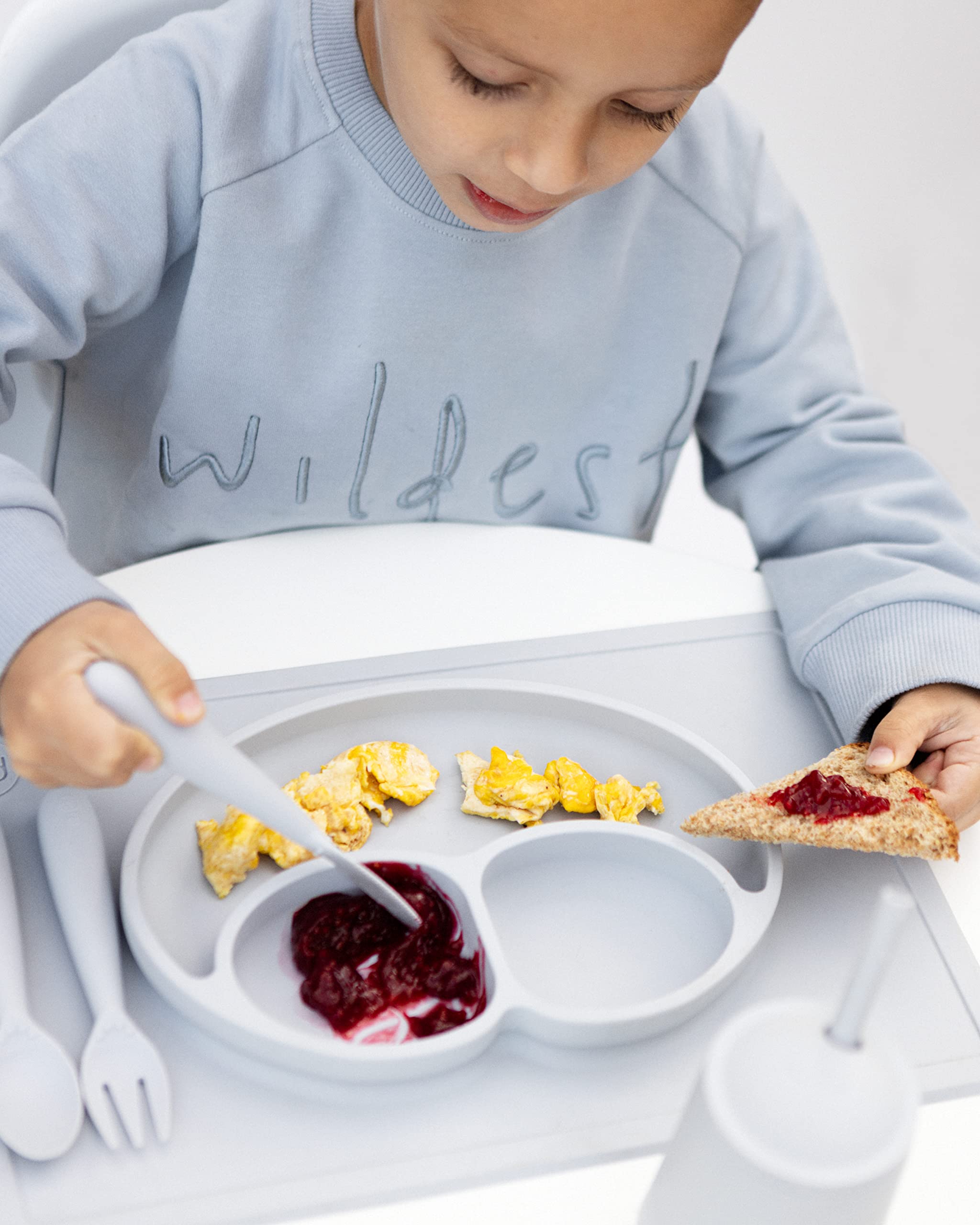 ezpz Happy Utensils - 100% BPA Free Fork, Spoon & Knife for Toddlers + Preschoolers + Self-Feeding - Designed by a Pediatric Feeding Specialist - 24 Months+ (Blue)