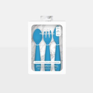 ezpz Happy Utensils - 100% BPA Free Fork, Spoon & Knife for Toddlers + Preschoolers + Self-Feeding - Designed by a Pediatric Feeding Specialist - 24 Months+ (Blue)