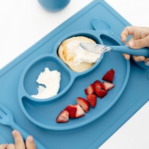 ezpz Happy Utensils - 100% BPA Free Fork, Spoon & Knife for Toddlers + Preschoolers + Self-Feeding - Designed by a Pediatric Feeding Specialist - 24 Months+ (Blue)