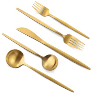 opolia 30-piece matte gold silverware set for 6, stainless steel flatware cutlery set, for home kitchen restaurant hotel, dishwasher safe