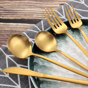 OPOLIA 30-Piece Matte Gold Silverware Set for 6, Stainless Steel Flatware Cutlery Set, For Home Kitchen Restaurant Hotel, Dishwasher Safe