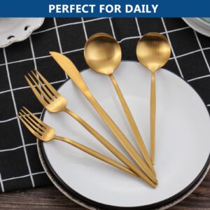 OPOLIA 30-Piece Matte Gold Silverware Set for 6, Stainless Steel Flatware Cutlery Set, For Home Kitchen Restaurant Hotel, Dishwasher Safe