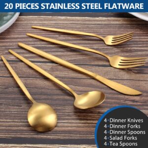 OPOLIA 30-Piece Matte Gold Silverware Set for 6, Stainless Steel Flatware Cutlery Set, For Home Kitchen Restaurant Hotel, Dishwasher Safe