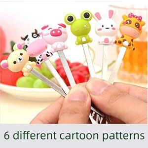 HENWAFX Fruit Fork, Cute Set of 6 Fruit Forks with Holder Stainless Steel Food Pick Forks for Kids Home (Cartoon)