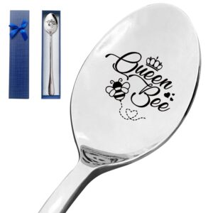 hsspiritz queen bee funny engraved stainless steel spoon,funny bee themed gifts for bee lovers,bestie,sisters gift,gifts for women, girls,girlfriends,friends,families on birthday,valentine, christmas