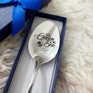 HSSPIRITZ Queen Bee Funny Engraved Stainless Steel Spoon,Funny Bee Themed Gifts for Bee Lovers,Bestie,Sisters Gift,Gifts for Women, Girls,Girlfriends,Friends,Families on Birthday,Valentine, Christmas
