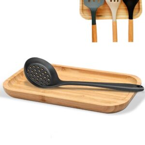 Large Wooden Spoon Rest, 9.7'' Stove Top Bamboo Spoon Holder, Kitchen Counter Cooking Utensils Rest, Farmhouse Small Food Serving Tray for Spatulas, Spoons,Turners, Ladles and Teaspoons (Bamboo)