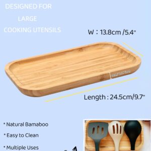 Large Wooden Spoon Rest, 9.7'' Stove Top Bamboo Spoon Holder, Kitchen Counter Cooking Utensils Rest, Farmhouse Small Food Serving Tray for Spatulas, Spoons,Turners, Ladles and Teaspoons (Bamboo)