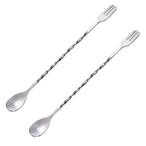 kiniza 2 pcs 12 inch bar spoon, cocktail mixing stirrers for drink with long handle spiral pattern, stainless steel cocktail spoon mixing spoons ideal bartender tool home and bar