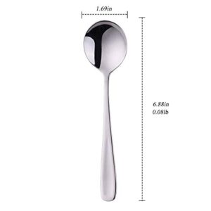 7-Inch Soup Spoons, Baikai Bouillon Spoon,18/10 Stainless Steel Finished Table Dinner Spoons Set of 4 (Silver)