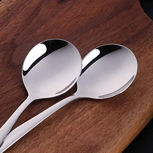 7-Inch Soup Spoons, Baikai Bouillon Spoon,18/10 Stainless Steel Finished Table Dinner Spoons Set of 4 (Silver)