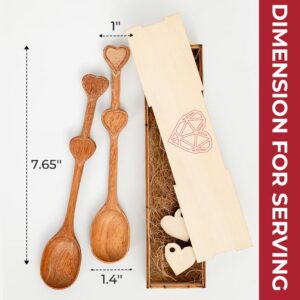 Wooden Soup Spoons with Heart Box, Girl Easter Gifts, Mens Easter Gifts, Set of 2 pc Small Heart Shaped Serving Spoons, Handmade Gifts, Engagement Gifts for Couples