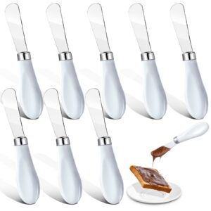 mixweer 8 pcs cheese spreader knives butter spreader knife stainless steel spreader knife with white porcelain handle for kitchen, 5.1 inch