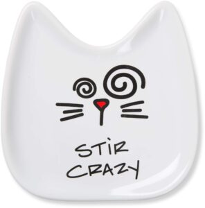 pavilion gift company blobby cat, cat spoon rest "stir crazy", 5", white