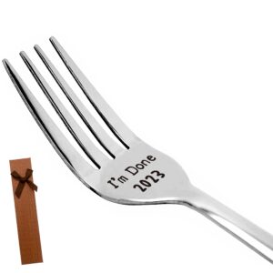 LRUIOMVE I'm Done 2023 Engraved Stainless Steel Fork Pizza Bread Cake Dessert Fork for Women, Men, Friends, Sister,Parents Valentine Birthday Christmas Gifts