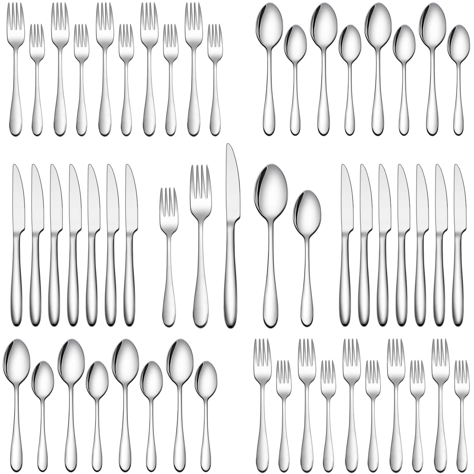 60-Piece Silverware Set, Wildone Stainless Steel Flatware Set Service for 12, Tableware Cutlery Set for Home Kitchen Hotel Restaurant, Mirror Polished, Dishwasher Safe