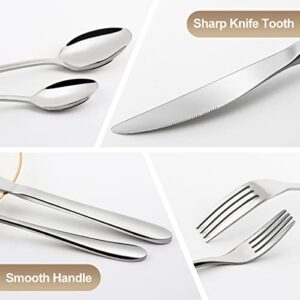 48-Piece Silverware Set with Steak Knives for 8,Stainless Steel Flatware Cutlery Tableware Set, Kitchen Utensils Set Include Fork Knife Spoon, Mirror Polished Dishwasher Safe