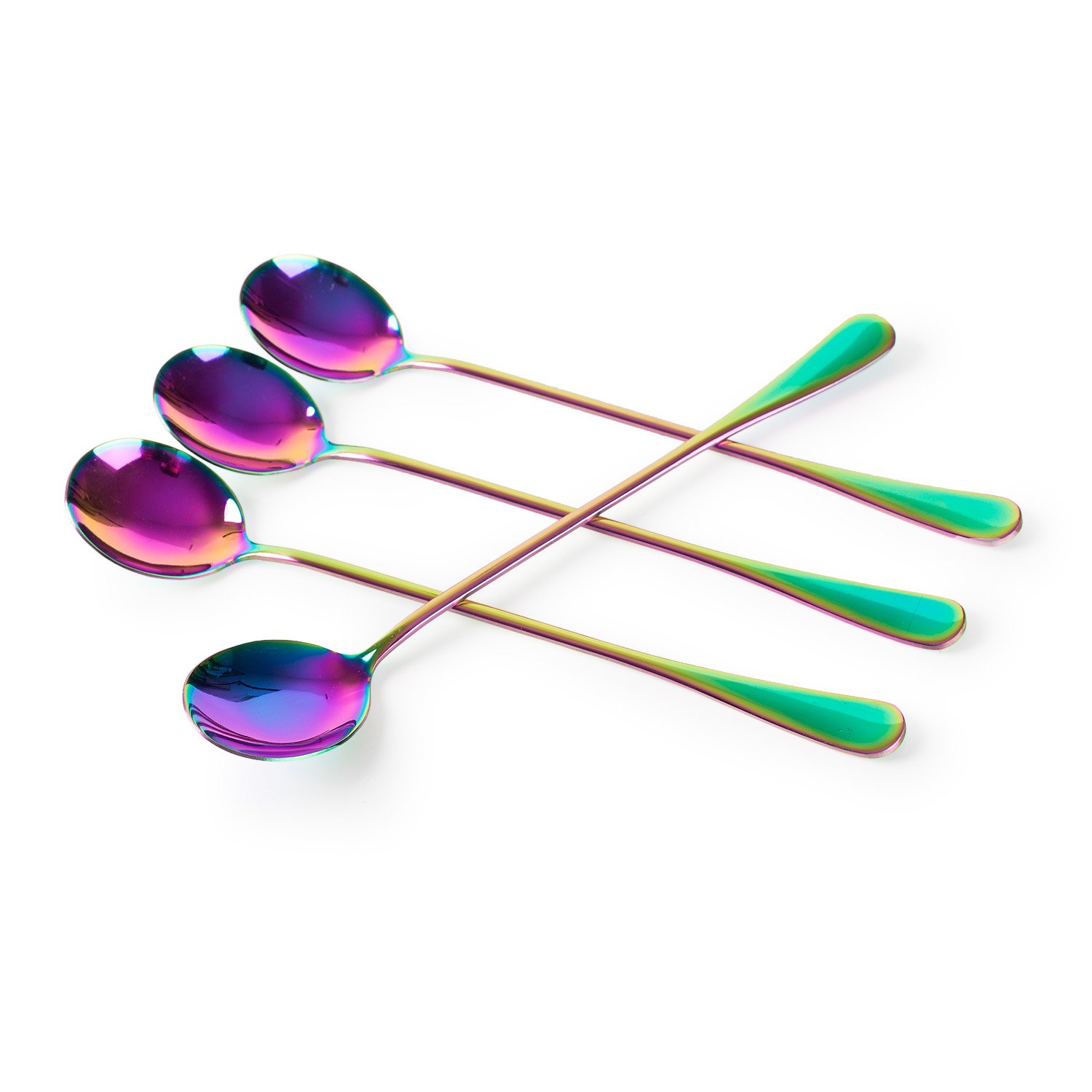 Long-handled ice tea spoon, cocktail stir spoons, stainless steel coffee spoons, Colored ice cream scoop Set of 4