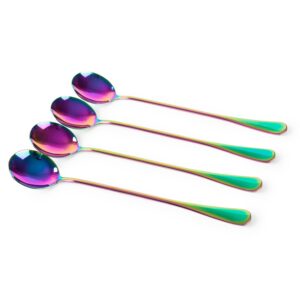 Long-handled ice tea spoon, cocktail stir spoons, stainless steel coffee spoons, Colored ice cream scoop Set of 4