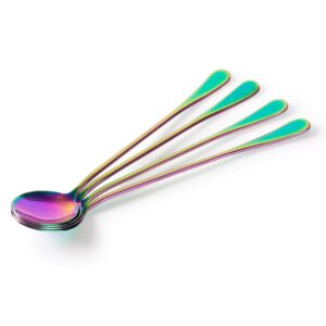 Long-handled ice tea spoon, cocktail stir spoons, stainless steel coffee spoons, Colored ice cream scoop Set of 4