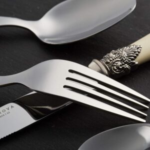 Annova Flatware 20 Pieces Set/Stainless Steel Vintage Silverware/Cutlery, Dinner Knife/Dinner Fork/Salad Fork/Dinner Spoon/Dessert Spoon, Mirror Polished, Service for 4 - Ivory/Cream