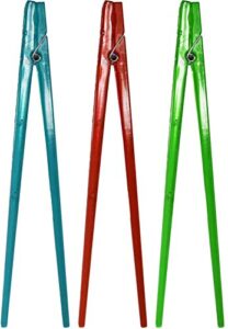 set of 3 assorted clothespin chopsticks! 9" inches long - training chopsticks - reusable - beginners chopsticks perfect for any occasion! - red, green, and blue! (3)