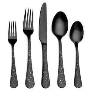 o.c.e. matte black silverware set, stainless steel flatware set, 20-piece tableware cutlery set service for 4, satin finish tableware utensils set, dishwasher safe (starry white)