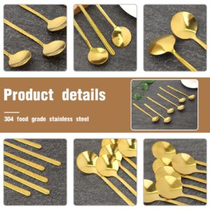 6 Pcs Coffee Spoons Tea Spoons Stainless Steel Long Handle Gold Spoons Teaspoon Round Dessert Spoons Gold Spoons for Stirring Drink Hot Chocolate Ice Tea Latte