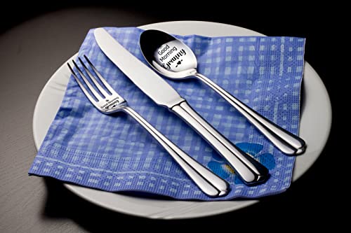 HSSPIRITZ 2 Pieces Good Morning Granny Funny Engraved Stainless Spoon Fork Set,Restaurant Dinner Spoon and Fork With Gift Box,Best Gifts for Grandma Mom Birthday Mother's Day Christmas