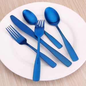 Matte Blue Silverware Set, Satin Finish 20-Piece Stainless Steel Flatware set, Tableware Cutlery Set Service for 4, Utensils for Kitchens, Dishwasher Safe