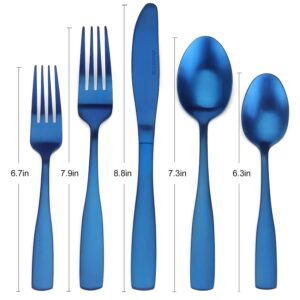 Matte Blue Silverware Set, Satin Finish 20-Piece Stainless Steel Flatware set, Tableware Cutlery Set Service for 4, Utensils for Kitchens, Dishwasher Safe