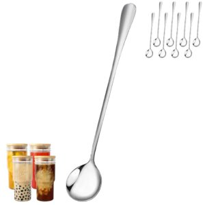 8 pieces iced tea spoon, ifeico 7.32 inch long handle spoon, dessert spoons, stainless steel spoon, stirring mixing spoon, sliver coffee spoons, ice cream spoons, mirror polished