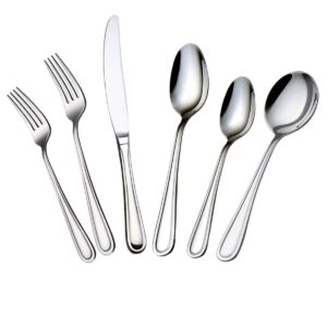 faderic 30 piece stainless steel cutlery set, silverware flatware set for home kitchen restaurant for 6,silver, dishwasher safe