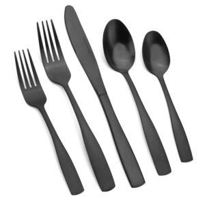 vanys 20-piece silverware set, satin finish flatware cutlery set service for 4, knives/forks/spoons included, dishwasher safe (matte black)