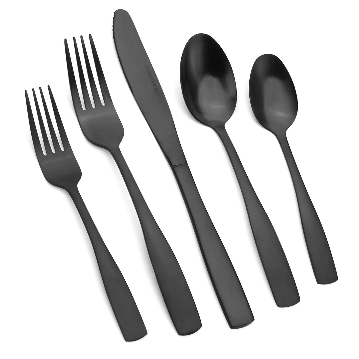 Vanys 20-Piece Silverware Set, Satin Finish Flatware Cutlery Set Service for 4, Knives/Forks/Spoons Included, Dishwasher Safe (Matte Black)