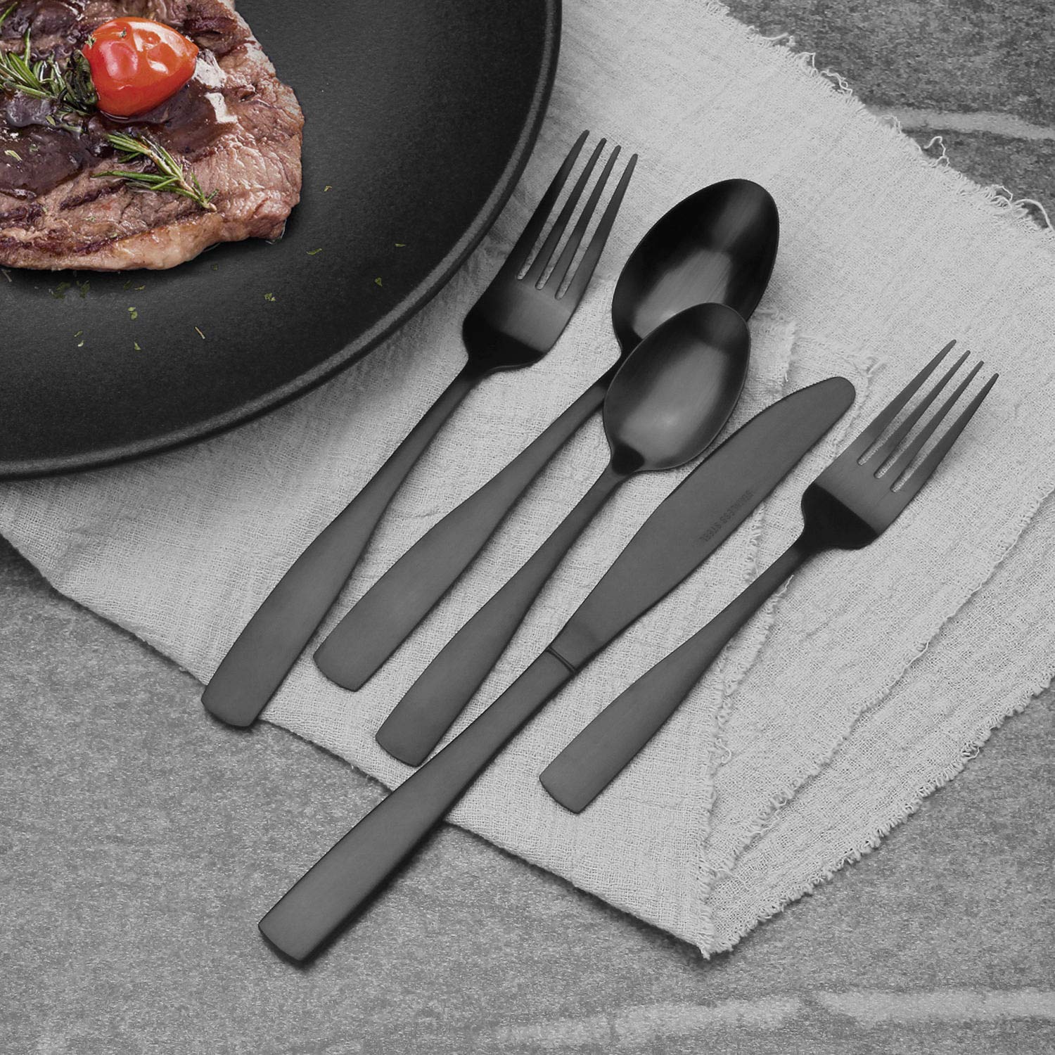 Vanys 20-Piece Silverware Set, Satin Finish Flatware Cutlery Set Service for 4, Knives/Forks/Spoons Included, Dishwasher Safe (Matte Black)