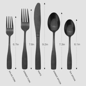 Vanys 20-Piece Silverware Set, Satin Finish Flatware Cutlery Set Service for 4, Knives/Forks/Spoons Included, Dishwasher Safe (Matte Black)