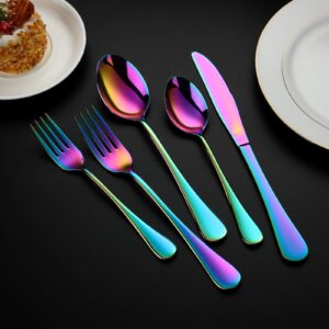 WYT Colorful Dinner Knives Set of 8, Stainless Steel Rainbow Premium Dinner Knife 9.1-Inche, Muticolorful 8-Piece Cutlery Dinner Knives, Mirror Polish, Dishwasher Safe…