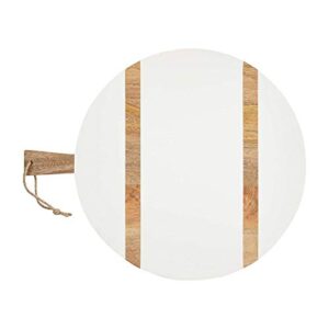 mud pie large round white/natural brown wood serving paddle board 25 1/5" x 20"