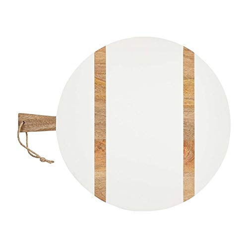 Mud Pie Large Round White/Natural Brown Wood Serving Paddle Board 25 1/5" x 20"