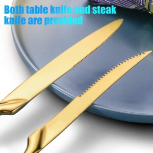 Lemeya 24 Piece Gold Silverware Set with Steak Knives,18/10 Stainless Steel Cutlery Utensils Modern Flatware Set Service for 4,Include Knife/Fork/Spoon, Mirror Polished,Dishwasher Safe